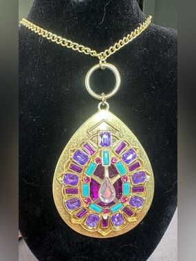 Park Lane Gold Tone Grandeur Purple Rhinestone Teardrop Pendant Necklace &chain